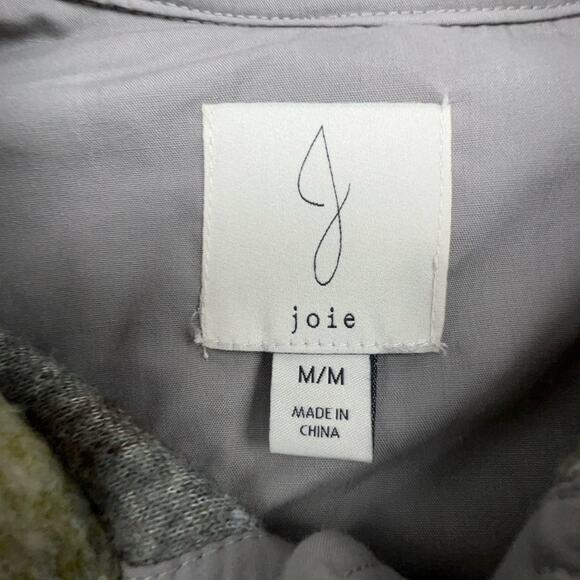 Joie Textured Plaid Shacket Jacket Medium Gray Green Yellow Cozy Fall Layer - Picture 6 of 7